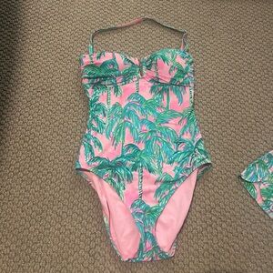 Lilly Pulitzer Pink and Green Palm One Piece Swimsuit